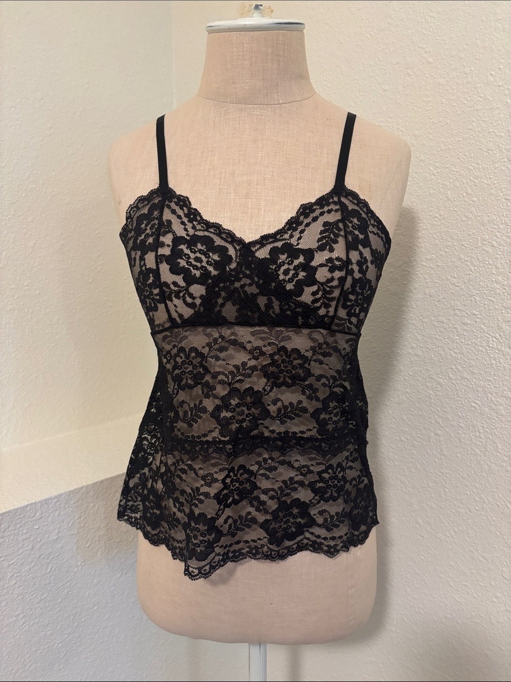Vintage Frederick’s of Hollywood Y2K Sheer Black Lace Tank Top Babydoll